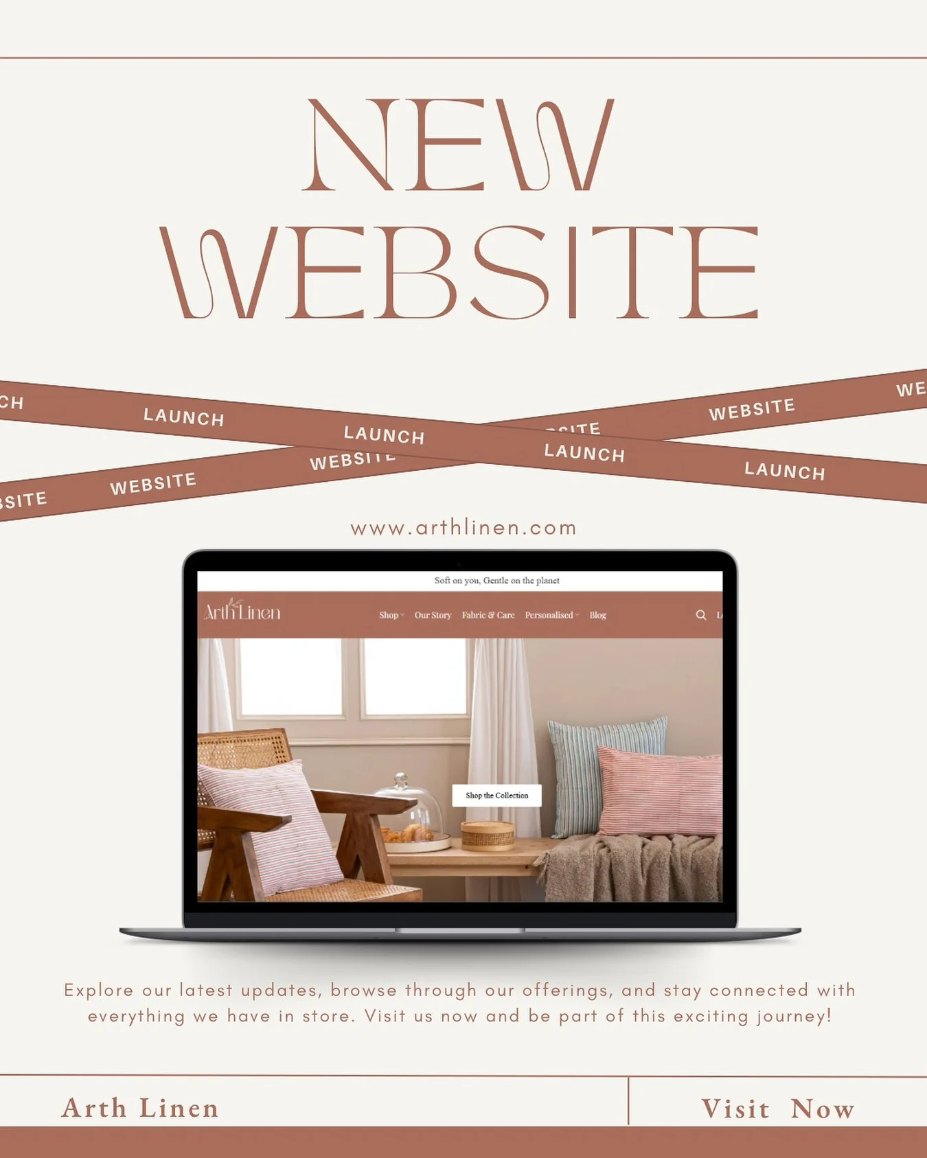 Arth Linen new website shown on a laptop