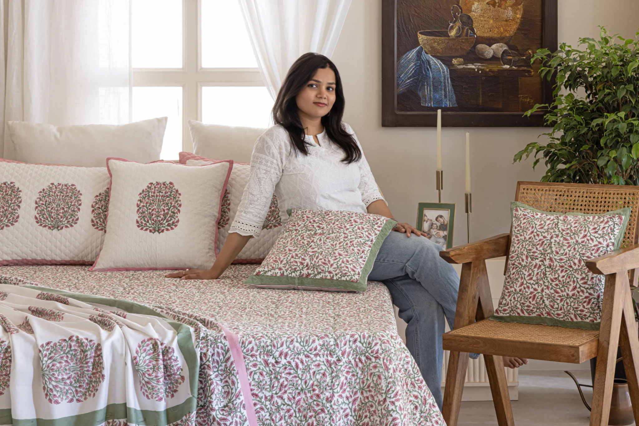 Gulabi Haze Complete Bedding Set, hand block printed – view 6