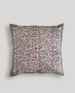 Gulabi Haze Fading Phool Quilted Cushion Cover, hand block printed