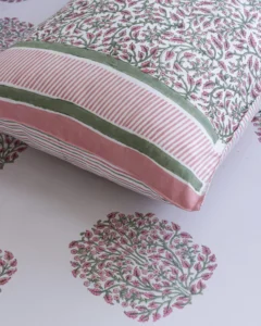 Gulabi Haze Flat Bedsheet with Two Pillow Covers, hand block printed – view 2