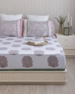 Gulabi Haze Flat Bedsheet with Two Pillow Covers, hand block printed – view 4
