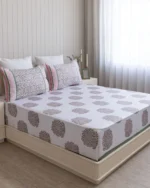 Gulabi Haze Flat Bedsheet with Two Pillow Covers, hand block printed – view 5