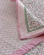 Gulabi Haze Quilted Bed Cover, hand block printed – view 3