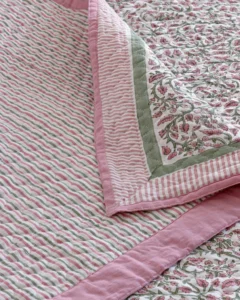 Gulabi Haze Quilted Bed Cover, hand block printed – view 7