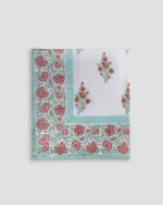Mint Mehrab Flat Bedsheet with Two Pillow Covers, hand block printed – view 6