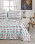Mint Mehrab Quilted Bed Cover, hand block printed – view 2