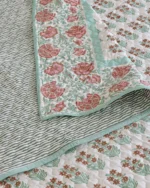 Mint Mehrab Quilted Bed Cover, hand block printed – view 3