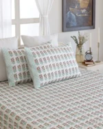 Mint Mehrab Quilted Bed Cover, hand block printed – view 6