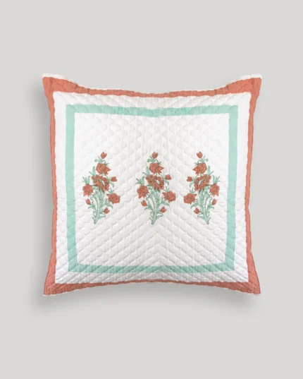 Mint Mehrab Quilted Cushion Cover, hand block printed – view 2
