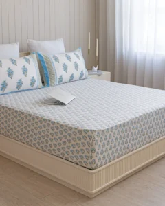 Neel Grove Flat Bedsheet with Two Pillow Covers, hand block printed – view 2