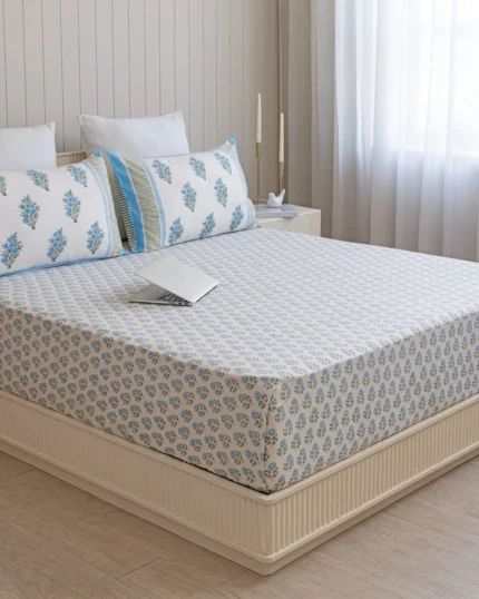 Neel Grove Flat Bedsheet with Two Pillow Covers, hand block printed – view 2