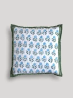 Neel Grove Midnight Neem Quilted Cushion Cover, hand block printed