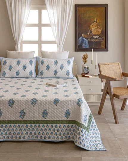 Neel Grove Quilted Bed Cover, hand block printed – view 2