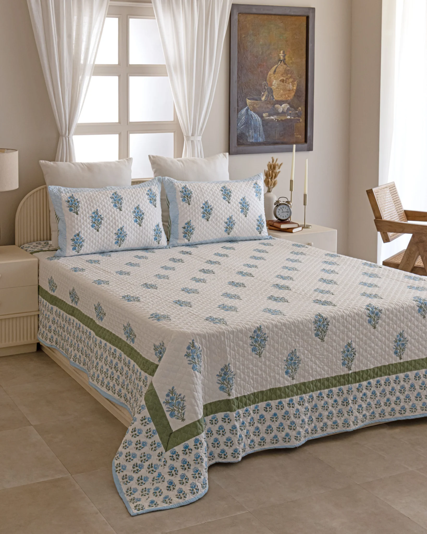 Neel Grove Quilted Bed Cover, hand block printed