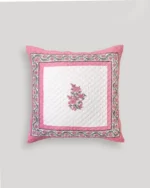 Pink Chowk Blush Quilted Cushion Cover, hand block printed
