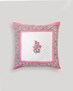 Pink Chowk Blush Quilted Cushion Cover, hand block printed