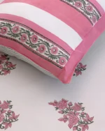 Pink Chowk Flat Bedsheet with Two Pillow Covers, hand block printed – view 2
