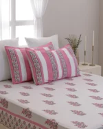 Pink Chowk Flat Bedsheet with Two Pillow Covers, hand block printed – view 3