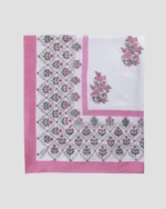 Pink Chowk Flat Bedsheet with Two Pillow Covers, hand block printed – view 5