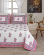 Pink Chowk Quilted Bed Spread, hand block printed – view 2
