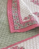 Pink Chowk Quilted Bed Spread, hand block printed – view 3