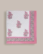 Pink Chowk Quilted Bed Spread, hand block printed – view 4
