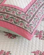 Pink Chowk Quilted Bed Spread, hand block printed – view 5