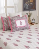 Pink Chowk Quilted Bed Spread, hand block printed – view 6