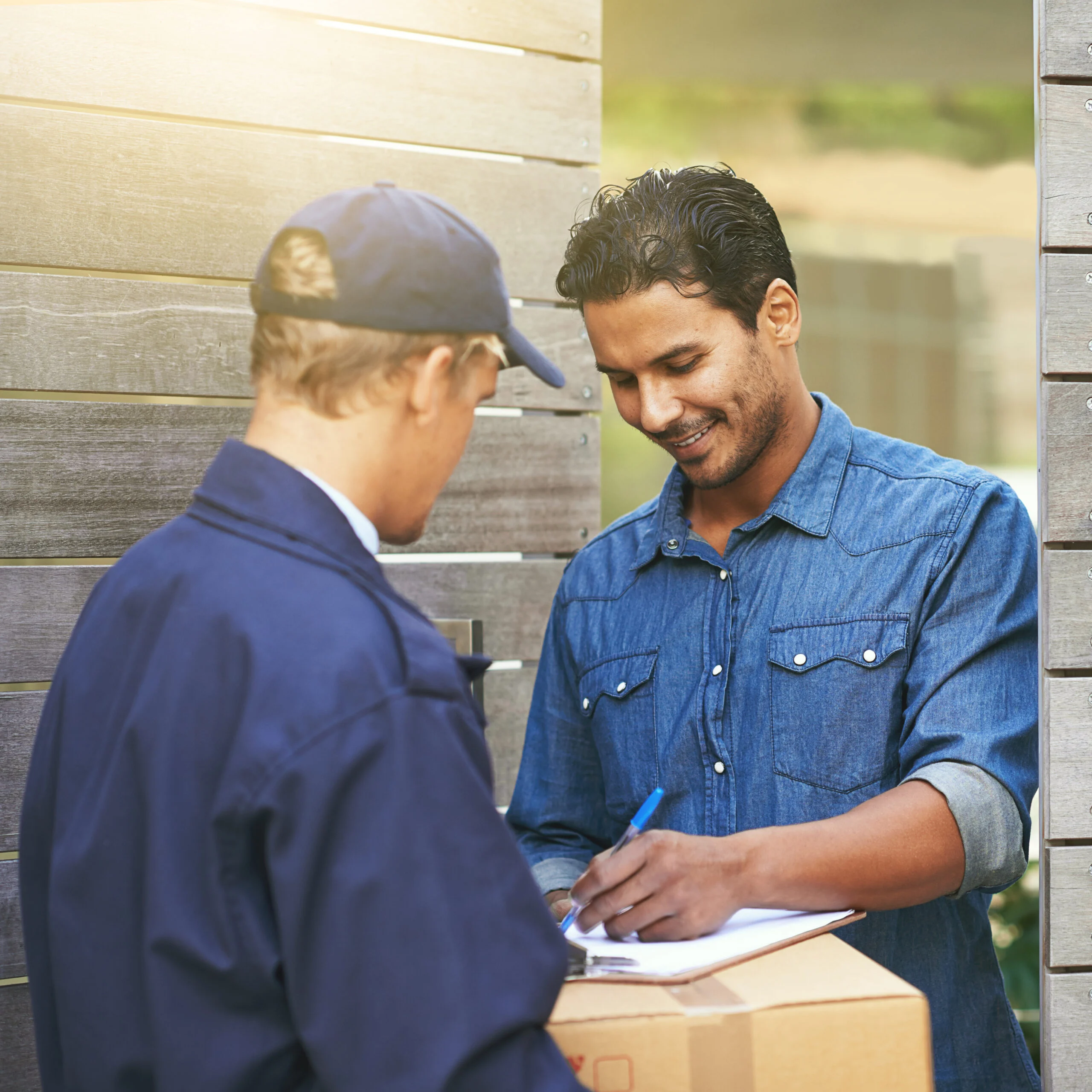 Courier delivering a parcel to a customer