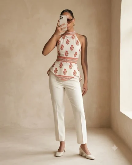 Gulabi Halter Peplum Top