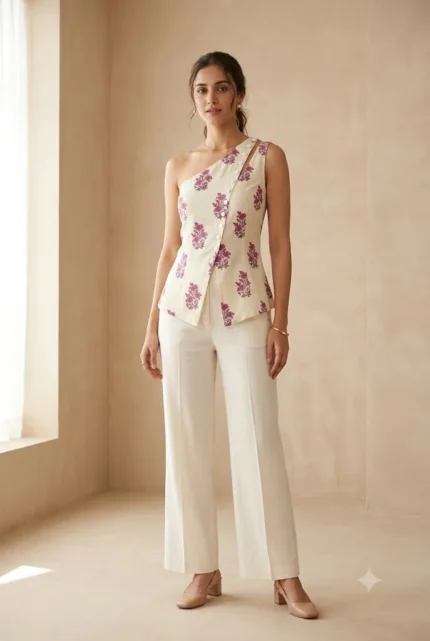 Gulabi Rose One-Shoulder Top