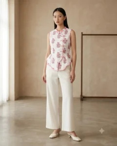Gulabi Mandarin Collar Peplum Top